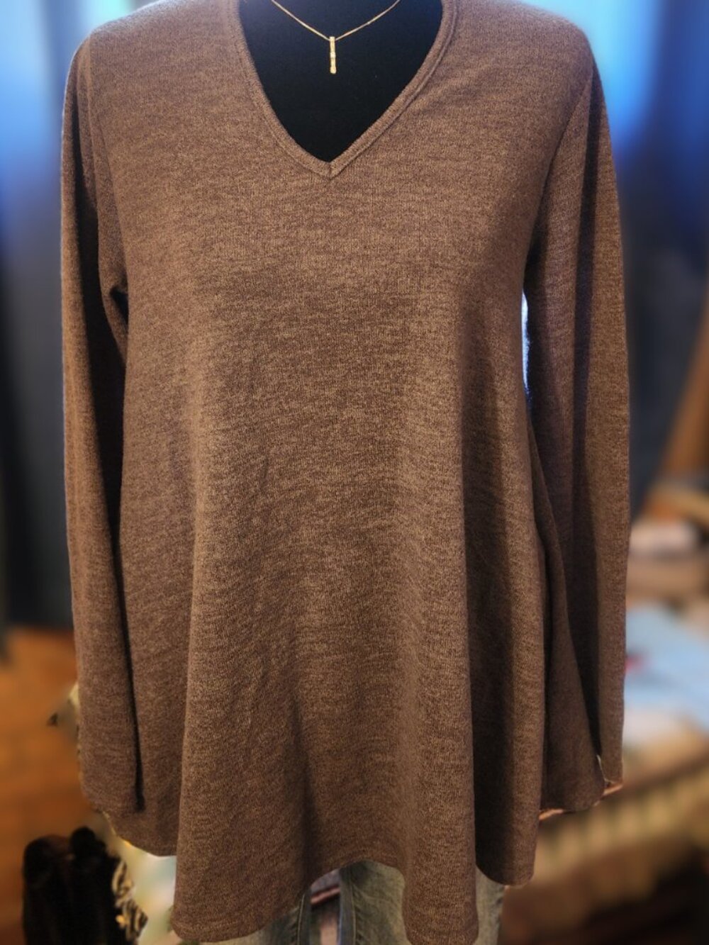 Almost Pink Boutique grey V-neck tunic with choker neck Size M - Picture 2 of 5